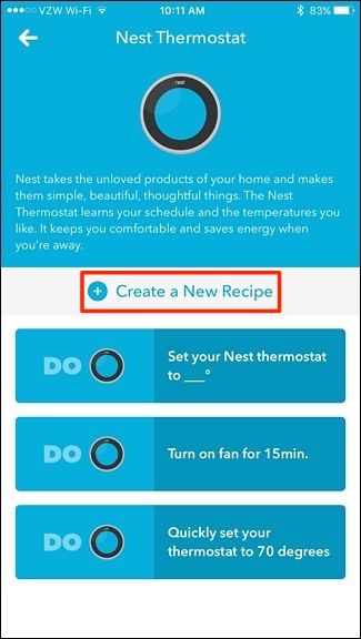 Создание нового рецепта для Nest