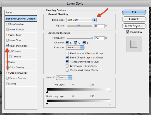 Настройка режимов смешивания для символа