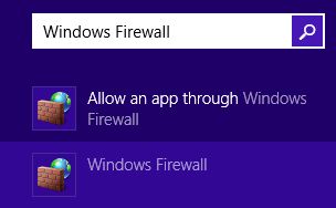 Поиск 'Брандмауэр Windows' в меню Пуск