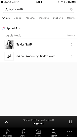 Поиск музыки в Sonos по Apple Music