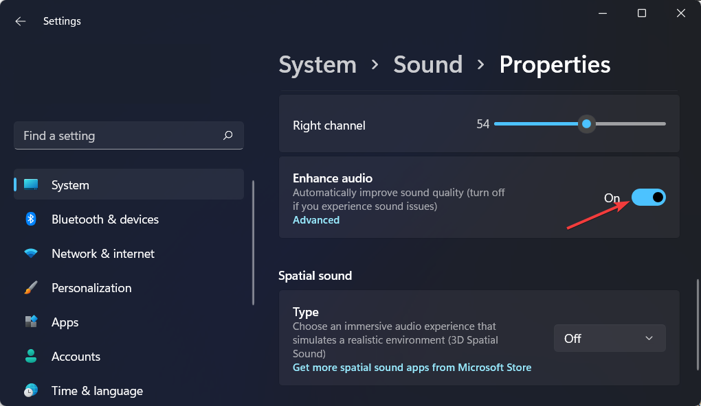 Опция улучшения звука в Windows 11