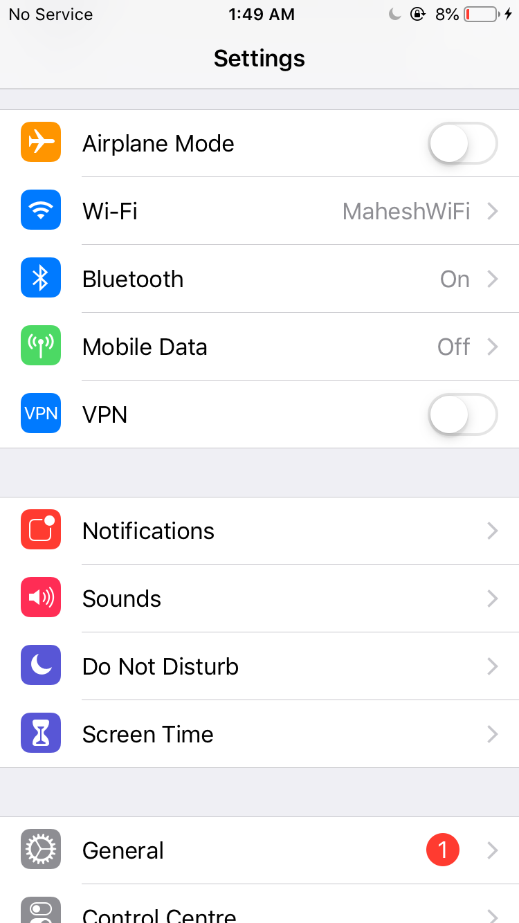 Экран настроек Bluetooth на iPhone