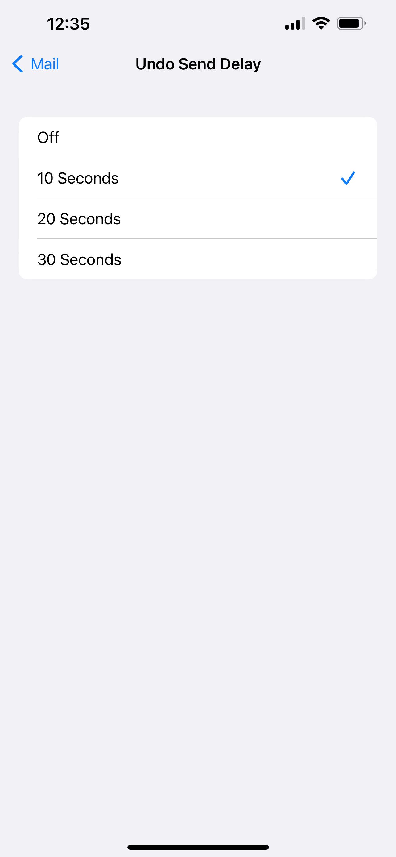 Параметр времени отмены отправки на iPhone