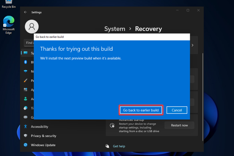 windows rollback start