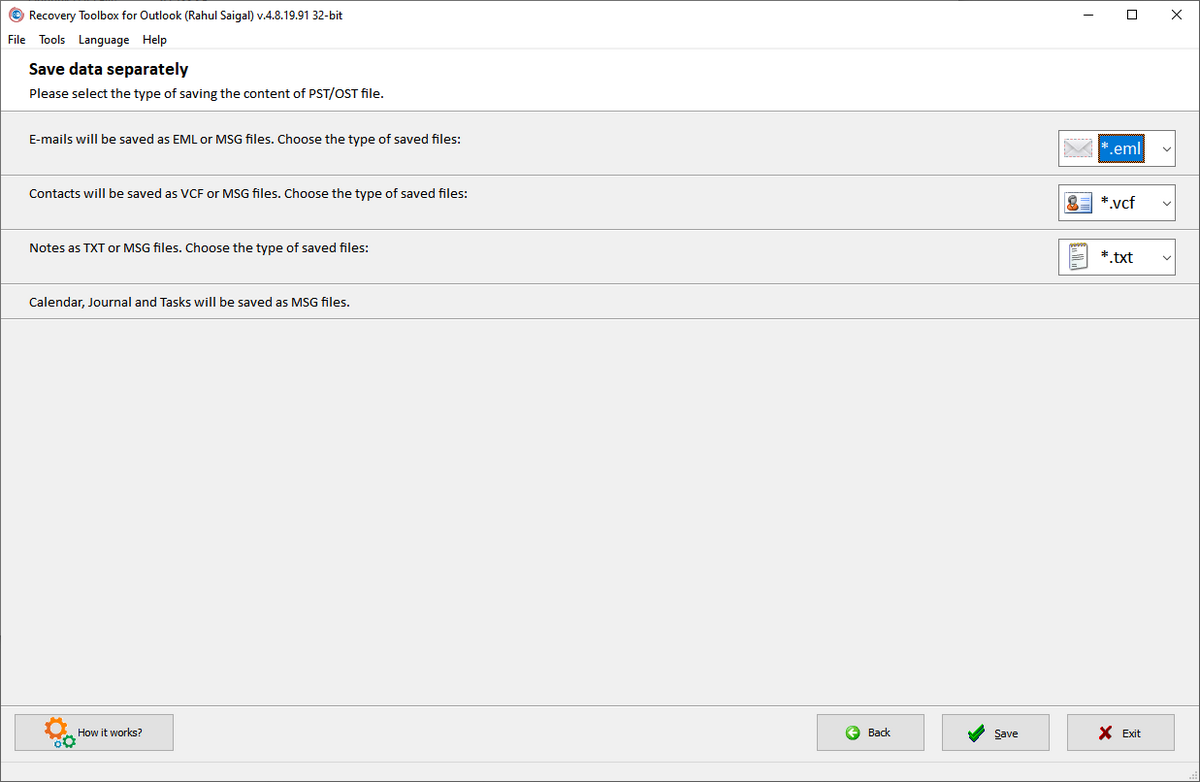 export pst file to other data types