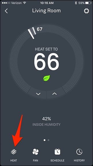 Nest App: Aktuelle Betriebsart auswählen