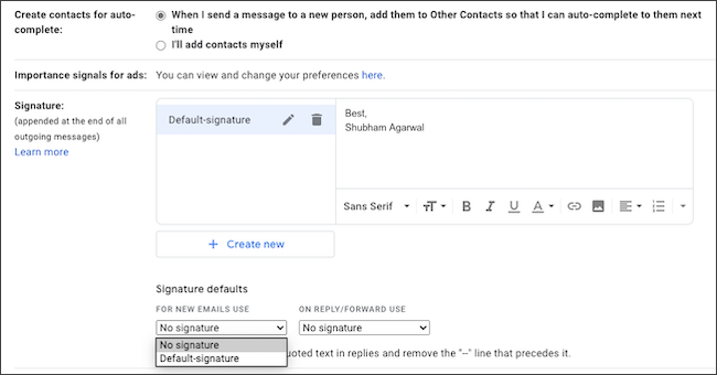 Добавьте подпись в Gmail