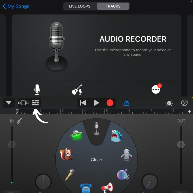 аудиозапись в GarageBand: интерфейс дорожек