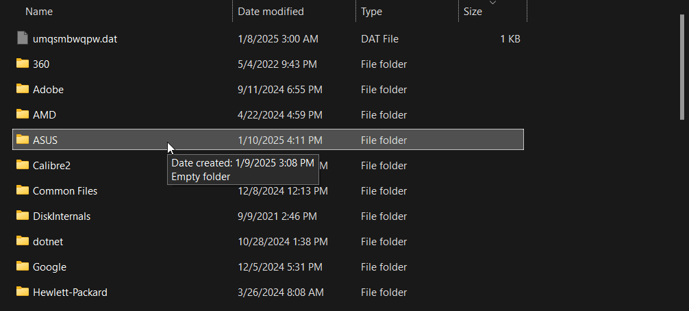 Папка установки ASUS в Проводнике
