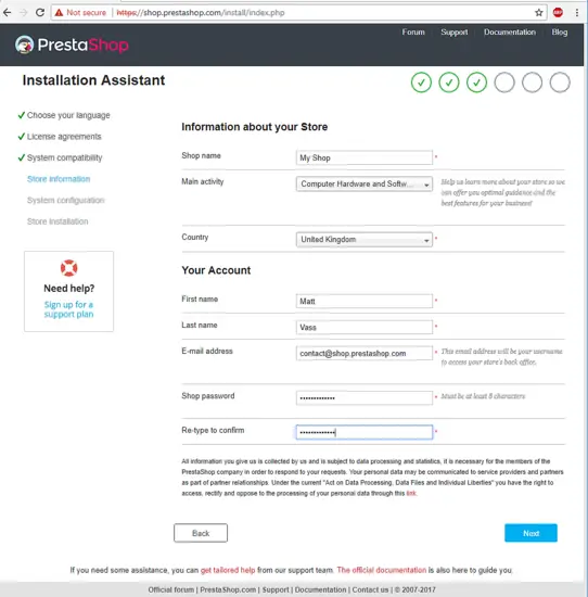 Добавление данных магазина