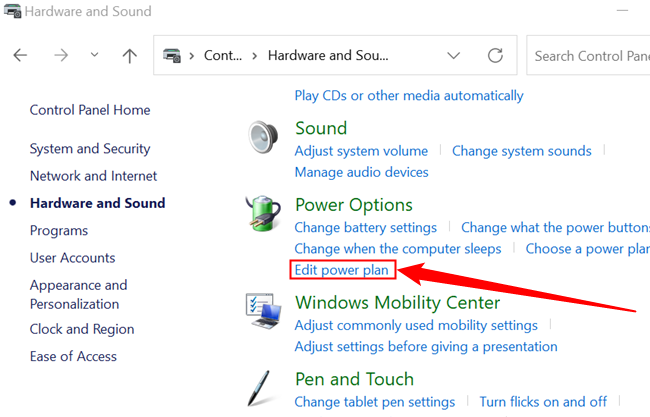 Нажмите Изменить параметры плана.