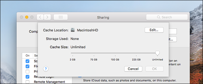 Параметры кэширования контента: место и лимит