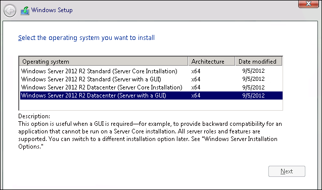 Выбор редакции Windows Server 2012 R2