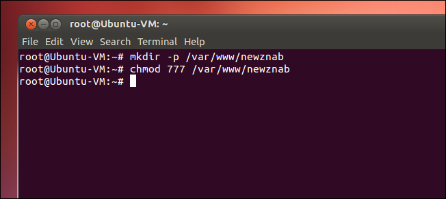 Создание каталога /var/www/newznab и установка прав
