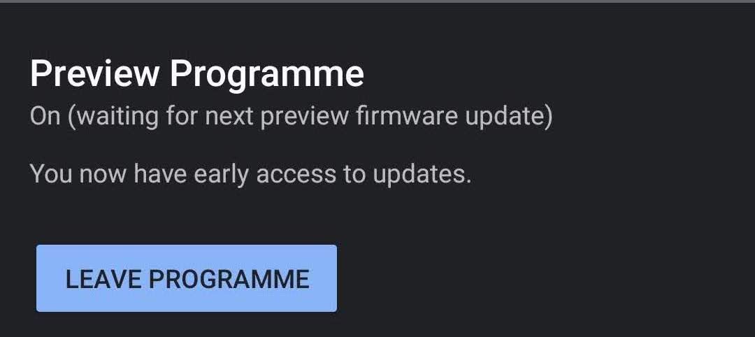 Интерфейс Preview Program в Google Home с указанием статуса прошивки