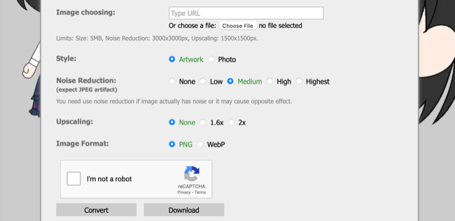 Веб-интерфейс waifu2x для увеличения изображений.