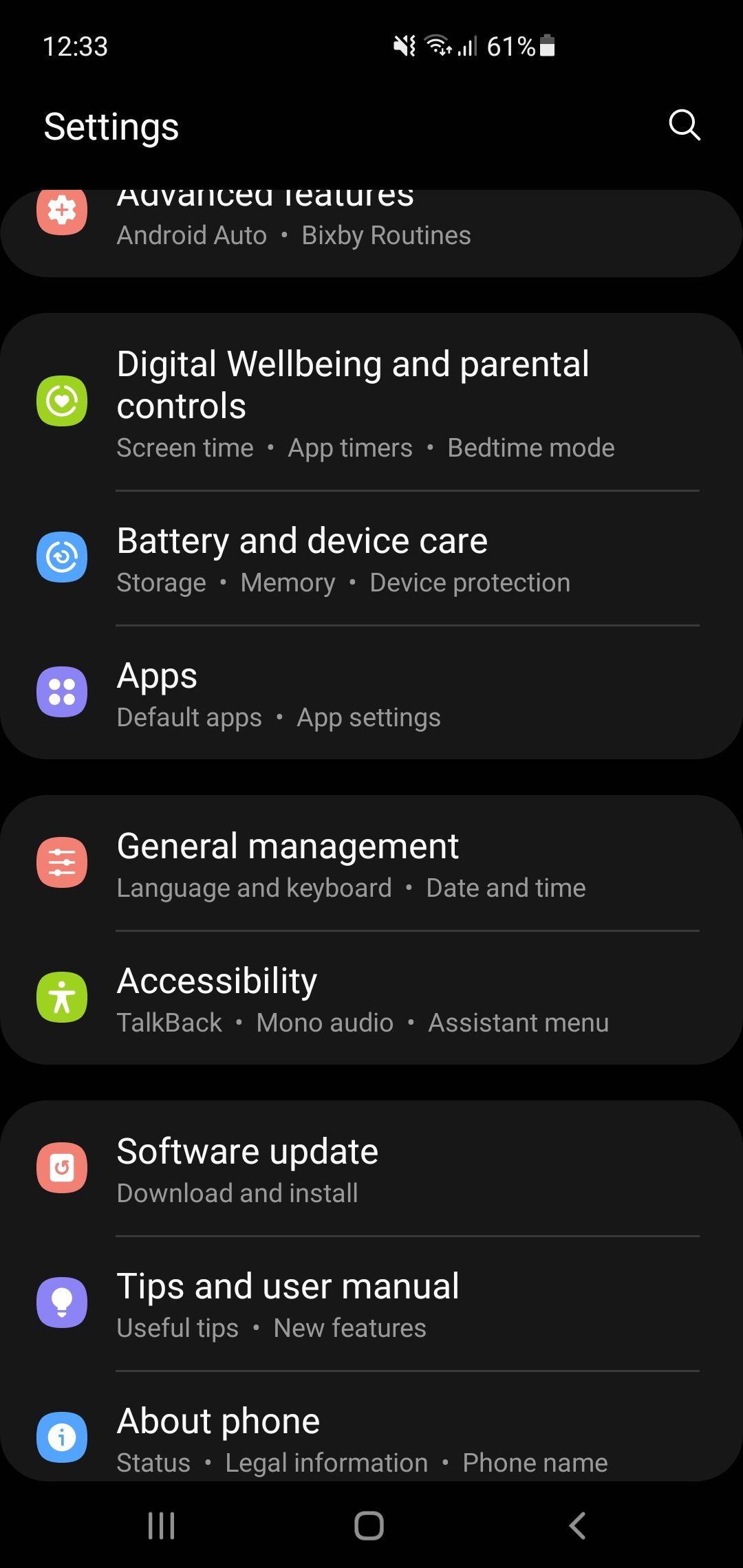 Список приложений в настройках телефона