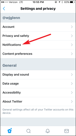 Отключение уведомлений о ретвитах и лайках в приложении