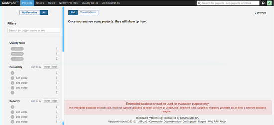 Главная панель SonarQube после входа