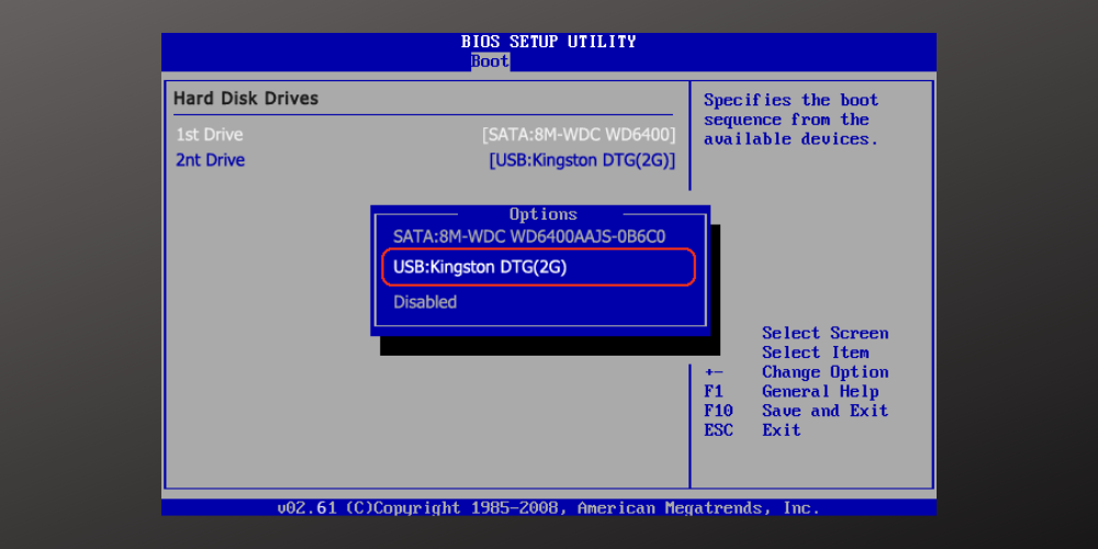 Выбор USB-устройства в списке дисков