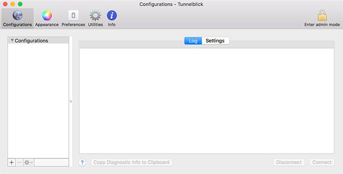 Изображение: главное окно Tunnelblick на macOS