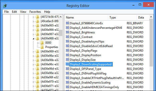 Окно редактирования значения Display1_DownScalingSupported в реестре