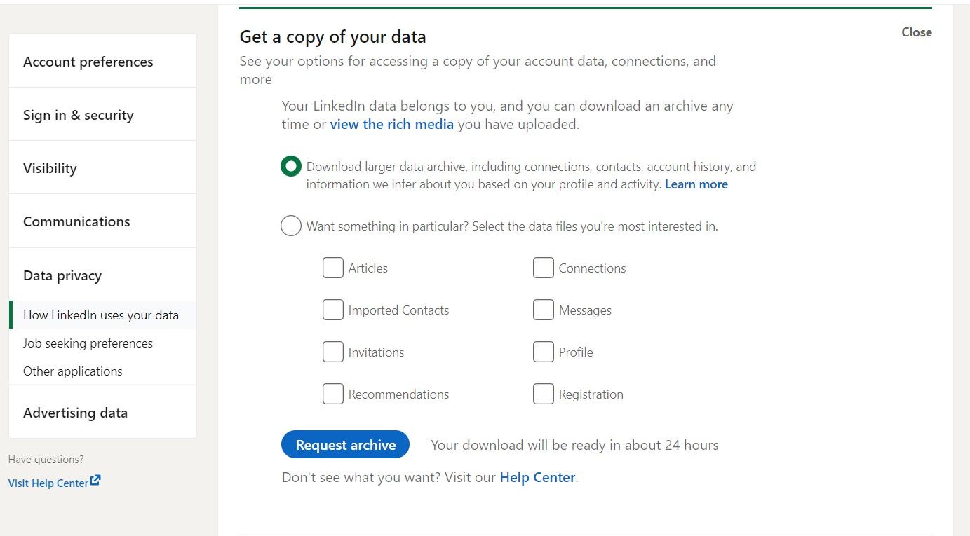 Раздел запроса архива данных