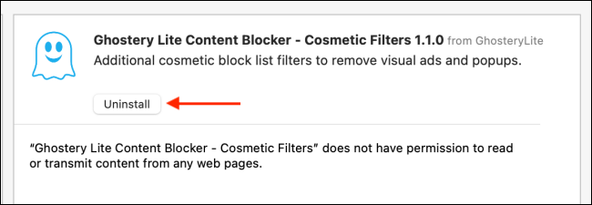 Click Uninstall Button from Extension