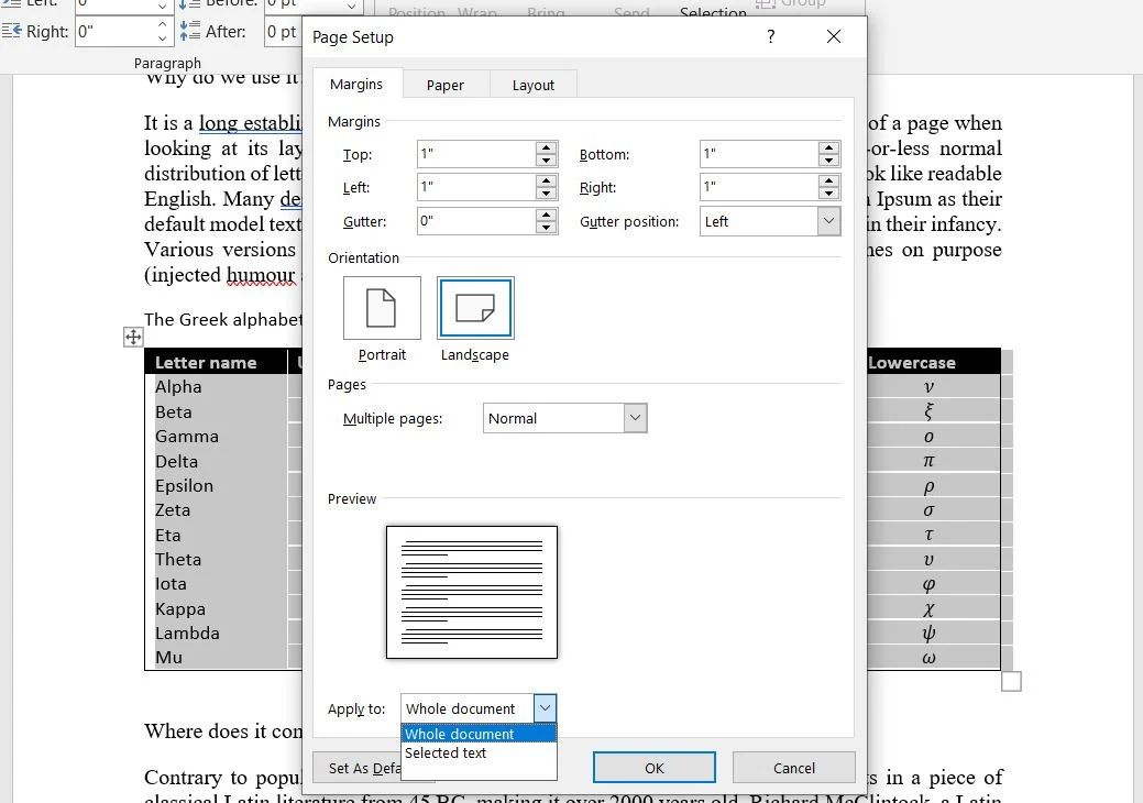 Параметры страницы в Microsoft Word — ориентация