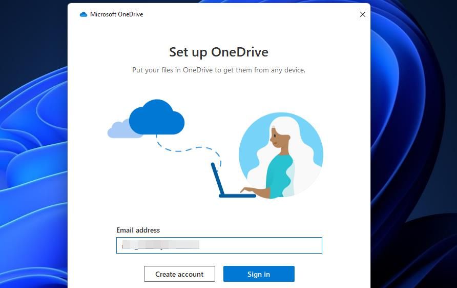 Кнопка Войти в окне OneDrive