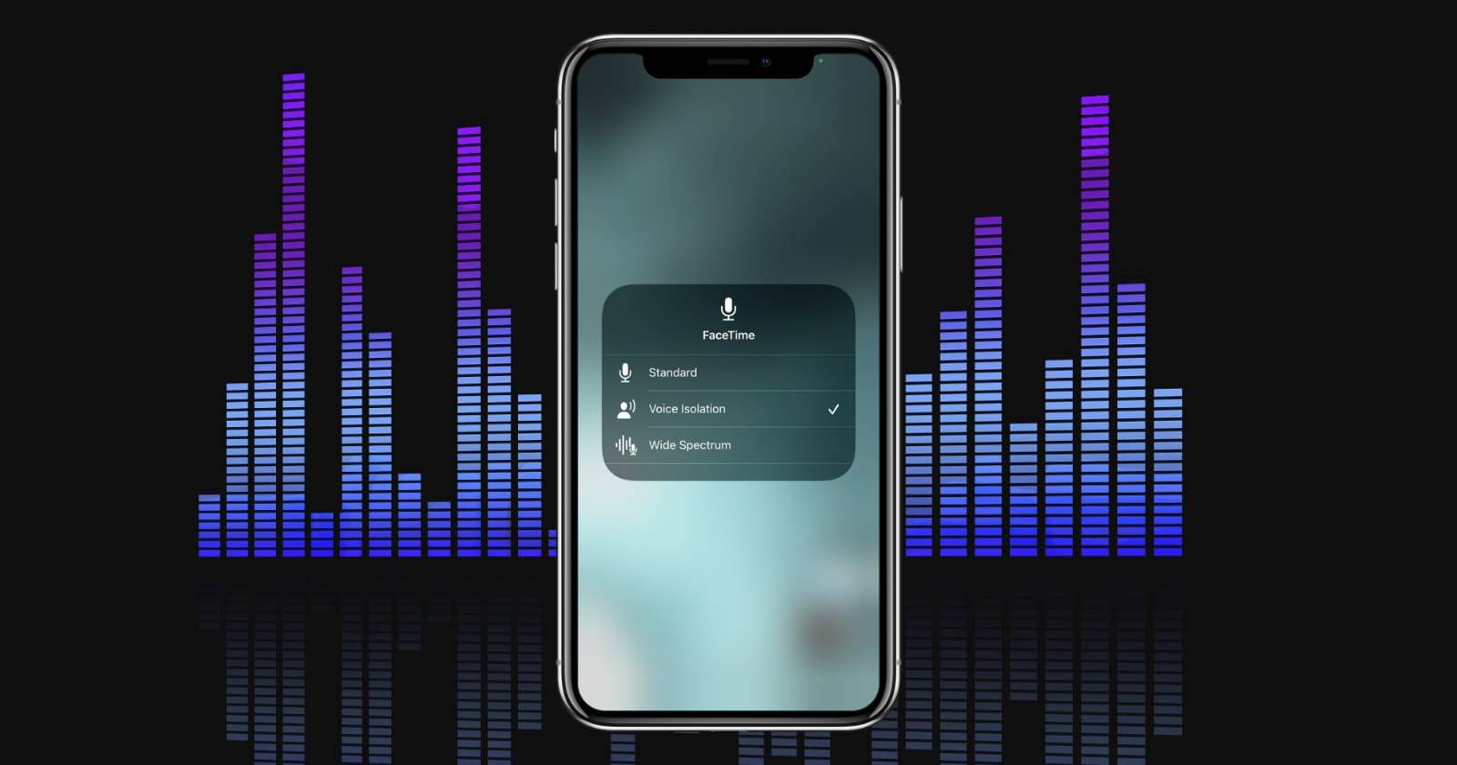 iPhone показывающий меню управления во время звонка FaceTime с опциями микрофона