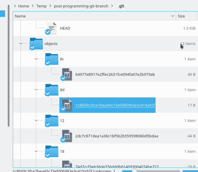 .git/objects показывает объекты с SHA1-подписью