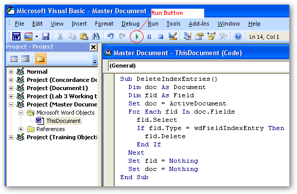 Вставка и запуск макроса в Visual Basic Editor