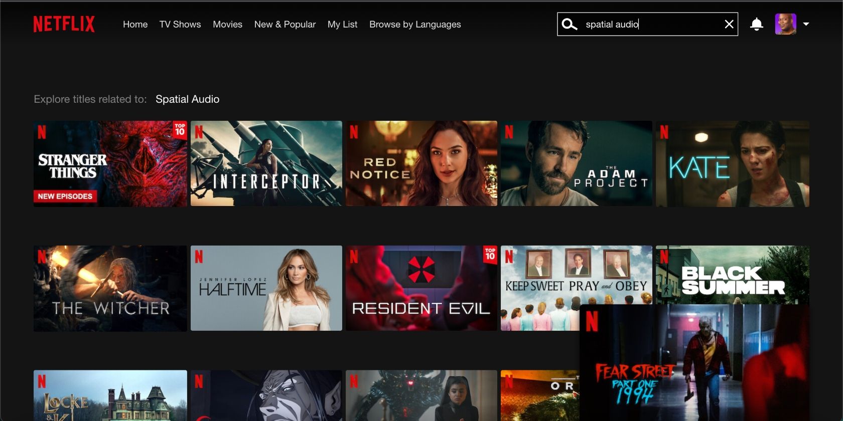 Скриншот страницы с результатами spatial audio на десктопе Netflix