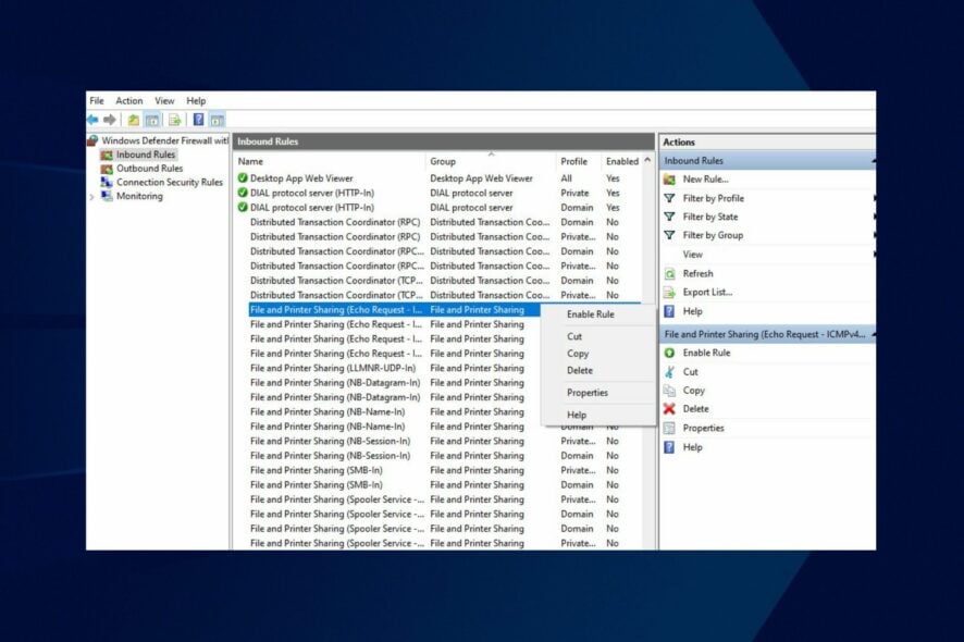 Включение ping в Windows 10