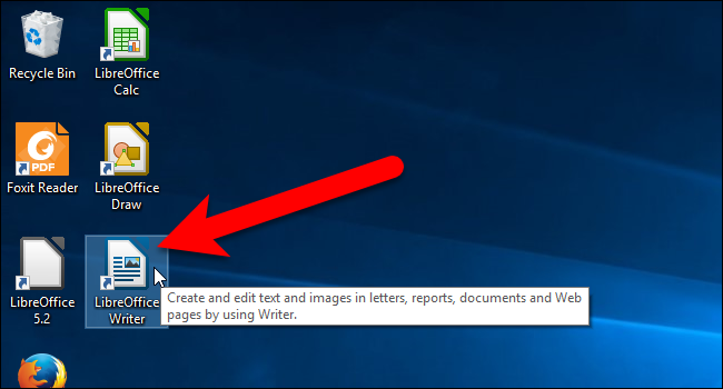 Ярлык LibreOffice Writer на рабочем столе