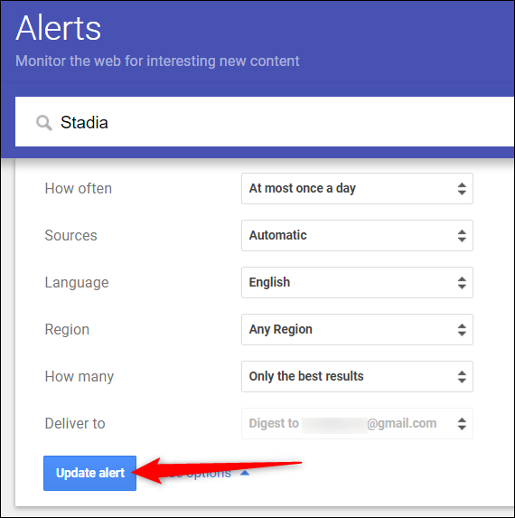 Обновите параметры и сохраните изменения, нажав Обновить оповещение