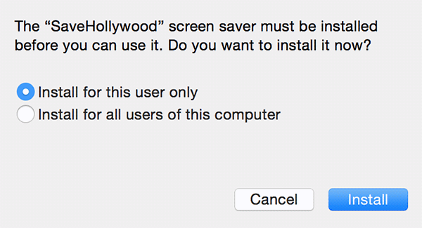 Диалог выбора пользователей для установки SaveHollywood