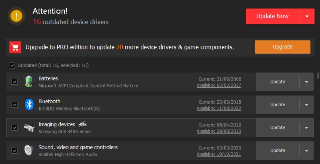 Окно Driver Booster или другого ПО для обновления драйверов