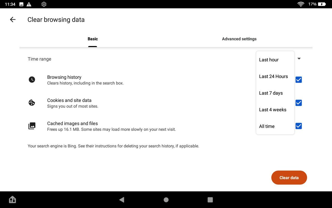 Amazon Fire Tablet Clear Browsing Data on Silk Browser