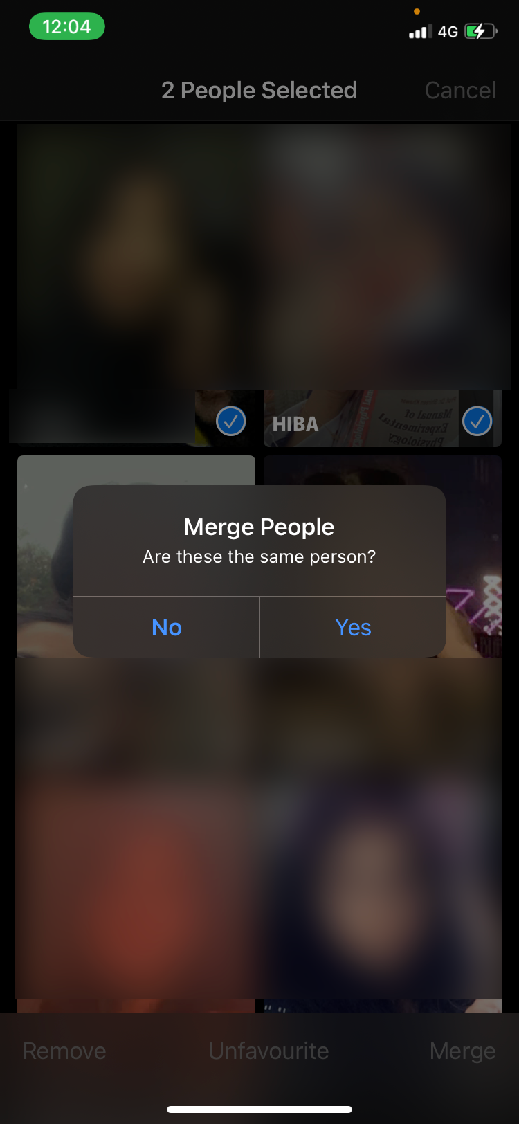Кнопка «Объединить» для альбомов людей