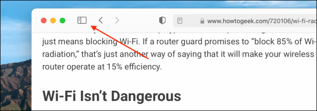 Открытие боковой панели в Safari на Mac