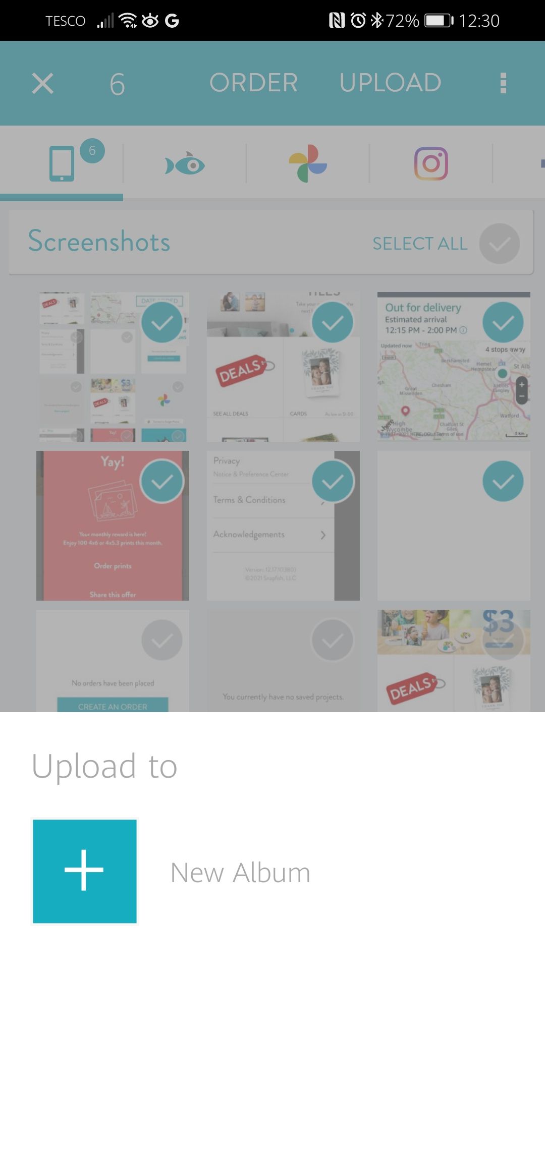 Загрузка фотографий в новый альбом Snapfish