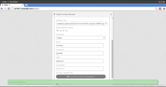 Кнопка проверки соединения с базой данных