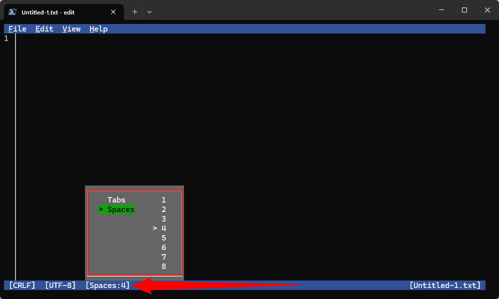 Выбор между пробелами и табуляцией в настройках Edit