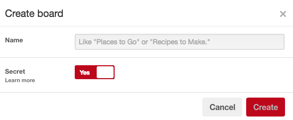 Создание секретной доски в Pinterest на мобильном экране