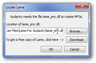 Кнопка Найти в настройках библиотек Audacity