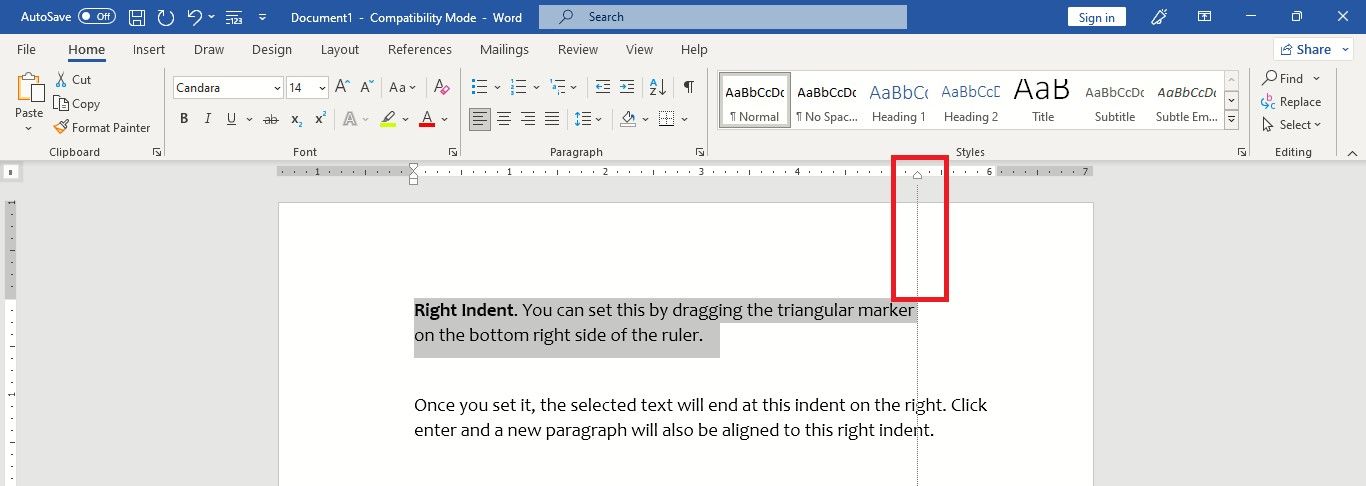 Установка правого отступа на линейке в Word