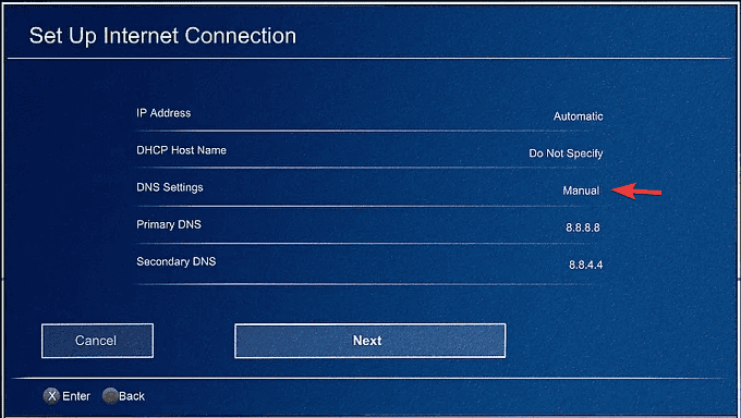 Ручная настройка DNS-серверов на PS4