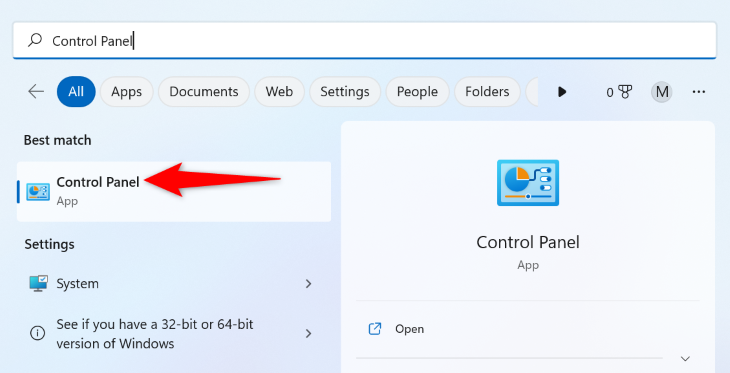 Select Control Panel.